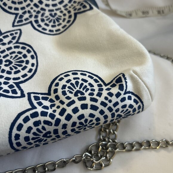 Donna Dixon Handbag Purse Blue Shoulder Crossbody Chain Straps Canvas Kiss Clasp - Picture 5 of 16